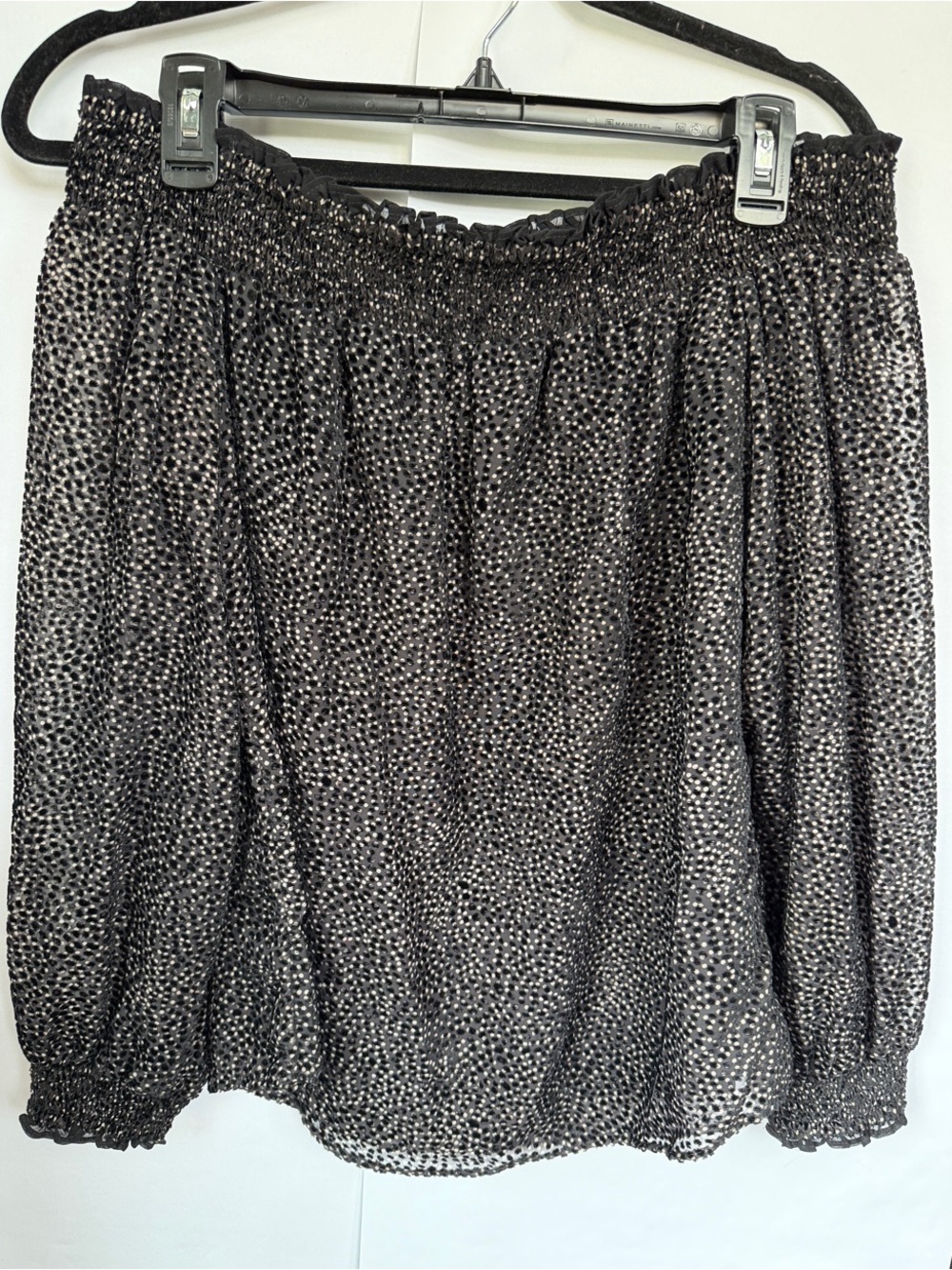 White House Black Market Black & Silver Metallic-Dot A-Line Top